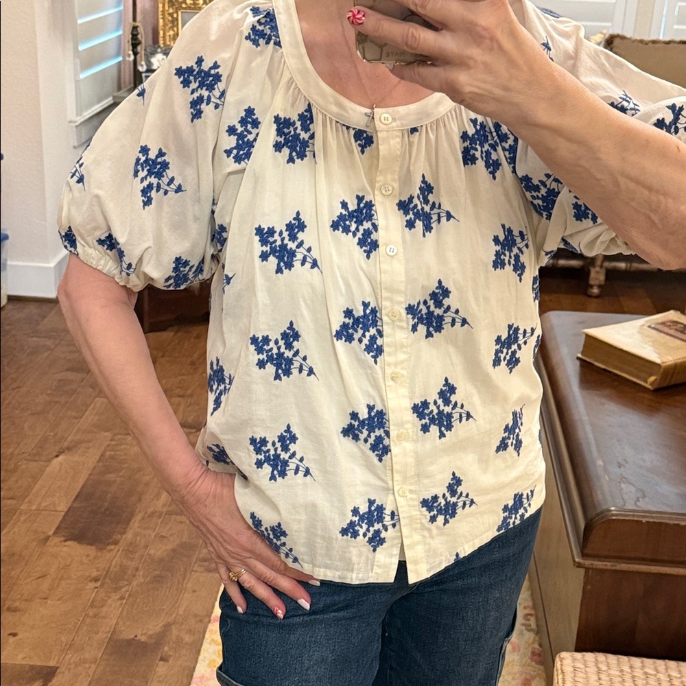 Karen Kane Blue Floral Blouse